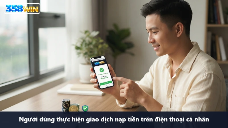 Thành viên chọn phương thức nạp tiền 358WIN trên điện thoại