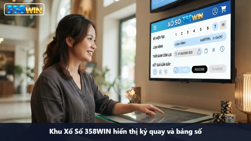 Khu Xổ Số 358WIN hiển thị kỳ quay và bảng số